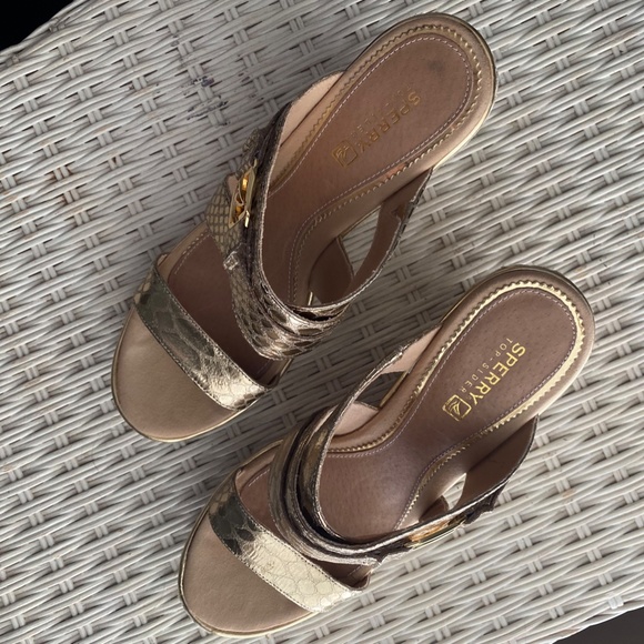 Sperry Metallic Gold Wedge Sandals - Picture 3 of 5